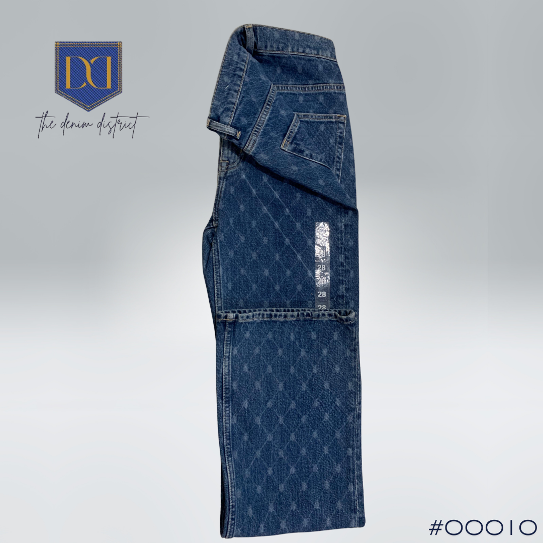 #00010 H&M Patterned High-Rise Straight-Cut Wide-Fit Jeans for Women