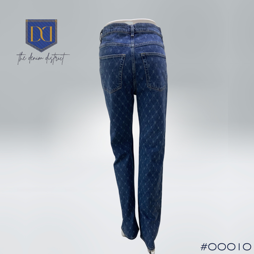 #00010 H&M Patterned High-Rise Straight-Cut Wide-Fit Jeans for Women