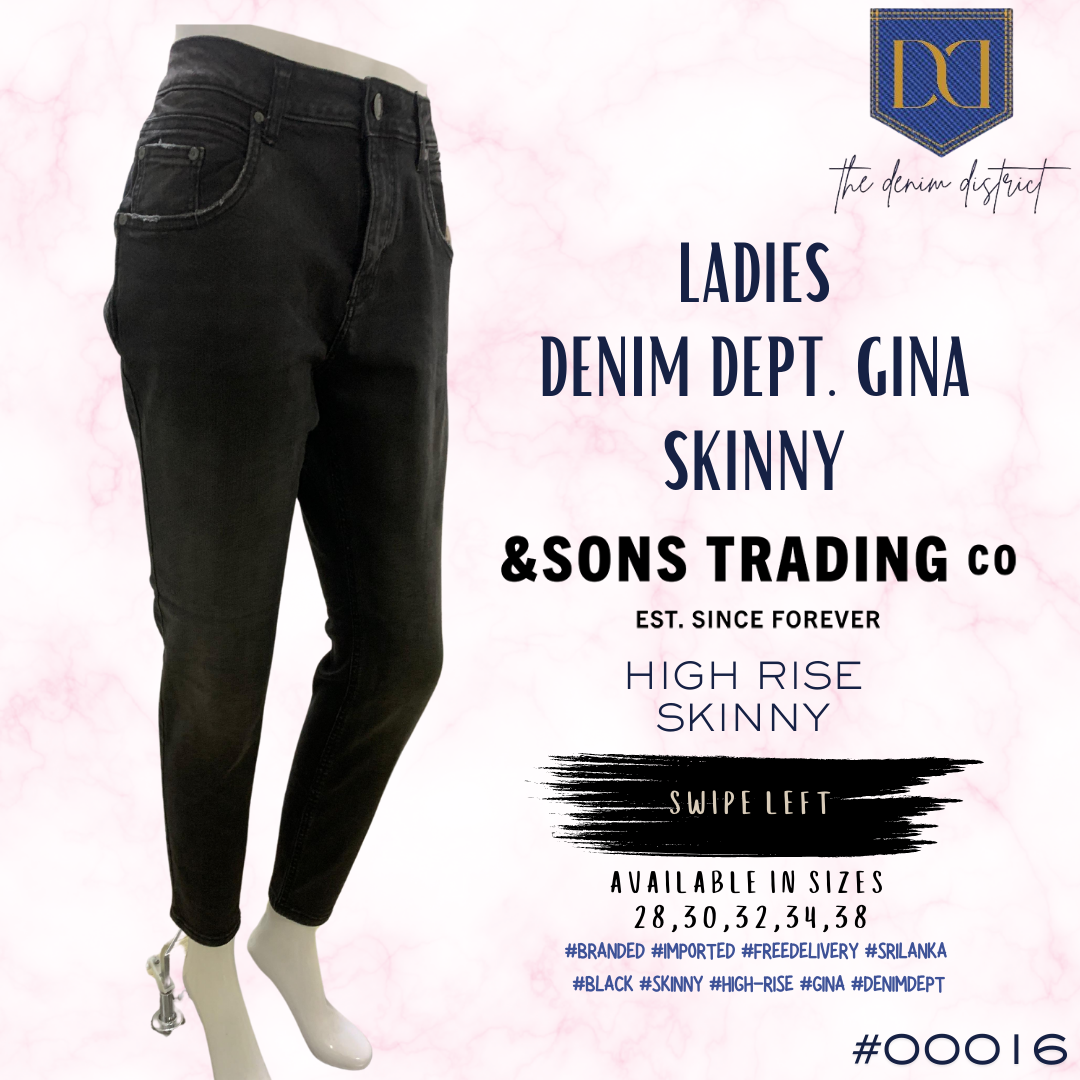 #00016 Denim Dept. Gina Women's High Waist Skinny Jeans | Black | Body-Hugging Fit