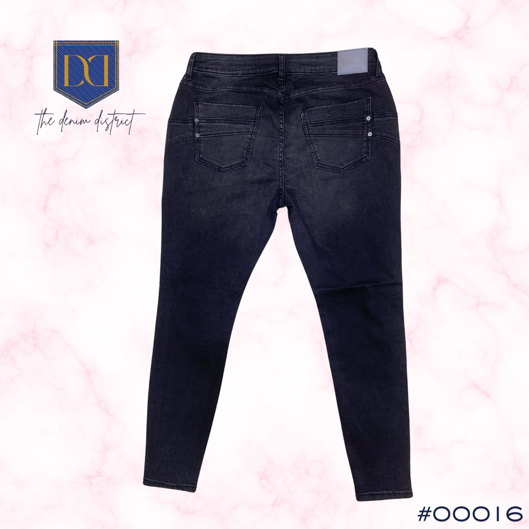 #00016 Denim Dept. Gina Women's High Waist Skinny Jeans | Black | Body-Hugging Fit