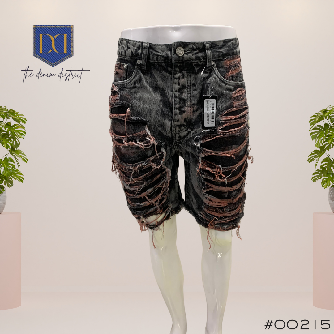 #00215 MNG | පිරිමි ලිහිල් රිජිඩ් අතිශය ඉරුණු මැද අළු පැහැති ටින්ටඩ් ඩෙනිම් කොට කලිසම්