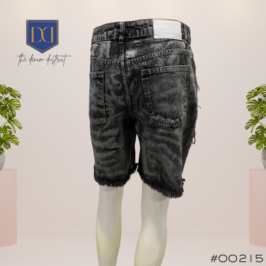 #00215 MNG | පිරිමි ලිහිල් රිජිඩ් අතිශය ඉරුණු මැද අළු පැහැති ටින්ටඩ් ඩෙනිම් කොට කලිසම්