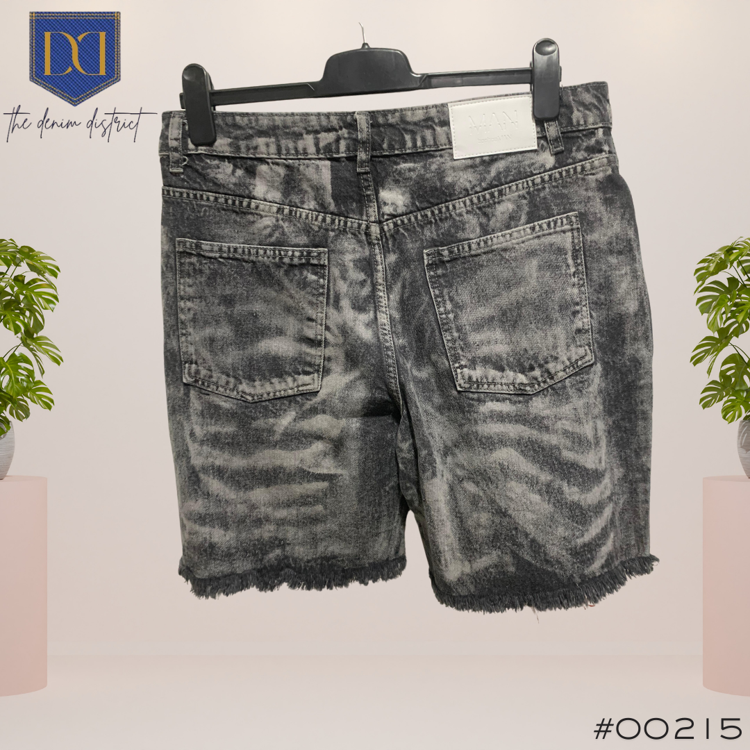 #00215 MNG | පිරිමි ලිහිල් රිජිඩ් අතිශය ඉරුණු මැද අළු පැහැති ටින්ටඩ් ඩෙනිම් කොට කලිසම්
