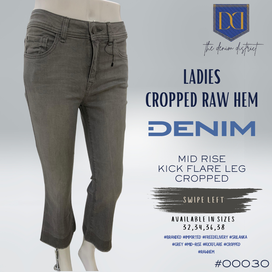 #00030 Women's Mid Rise Cropped Kick Flare Leg Jeans in Grey