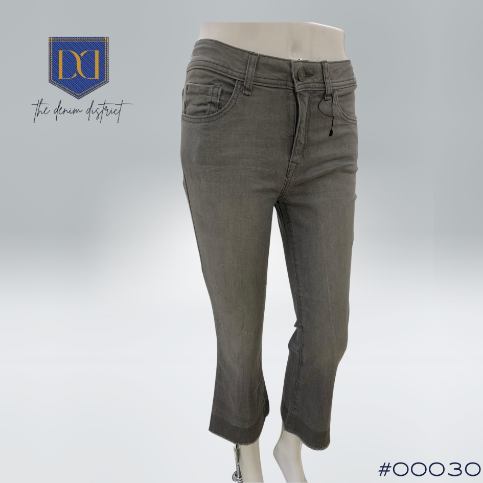 #00030 Women's Mid Rise Cropped Kick Flare Leg Jeans in Grey