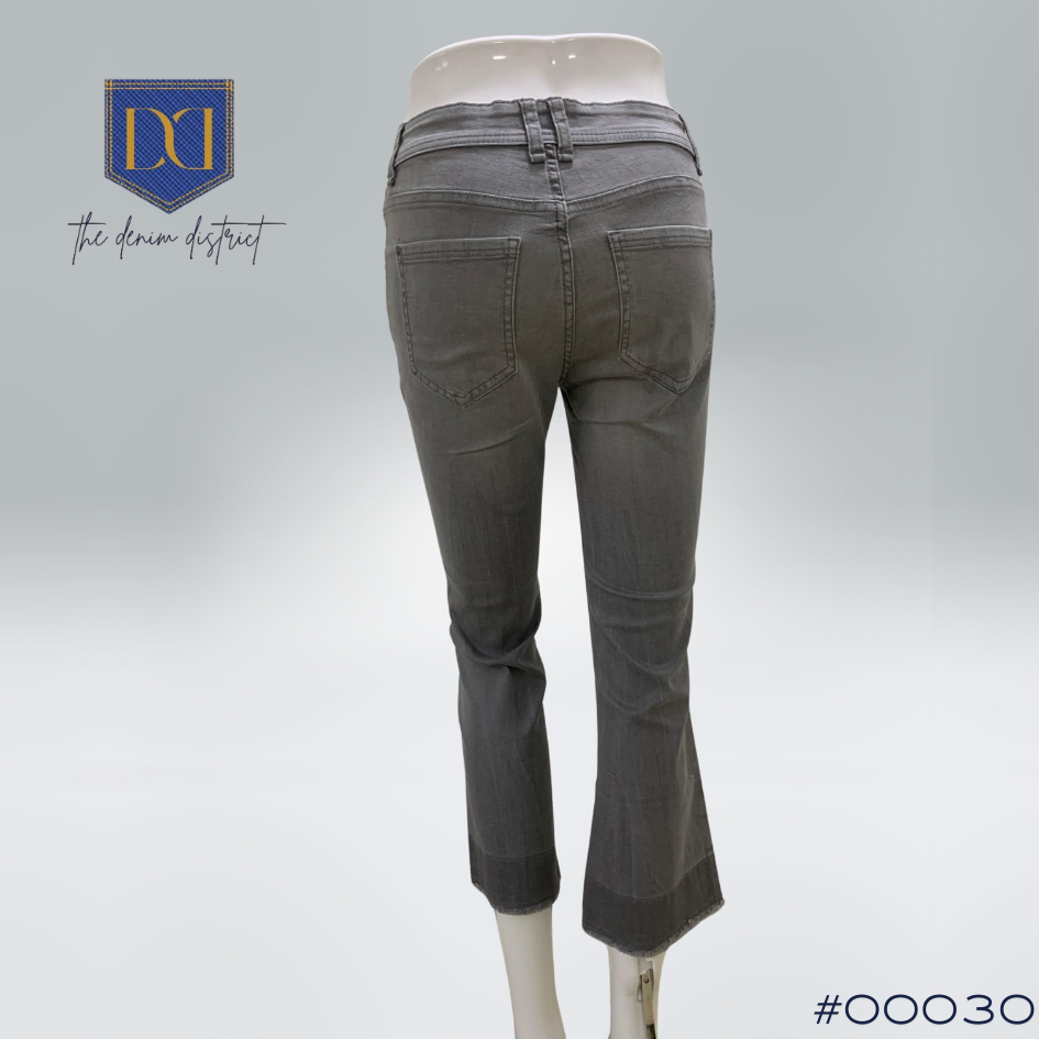 #00030 Women's Mid Rise Cropped Kick Flare Leg Jeans in Grey