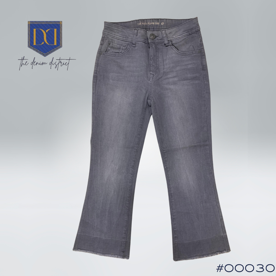 #00030 Women's Mid Rise Cropped Kick Flare Leg Jeans in Grey