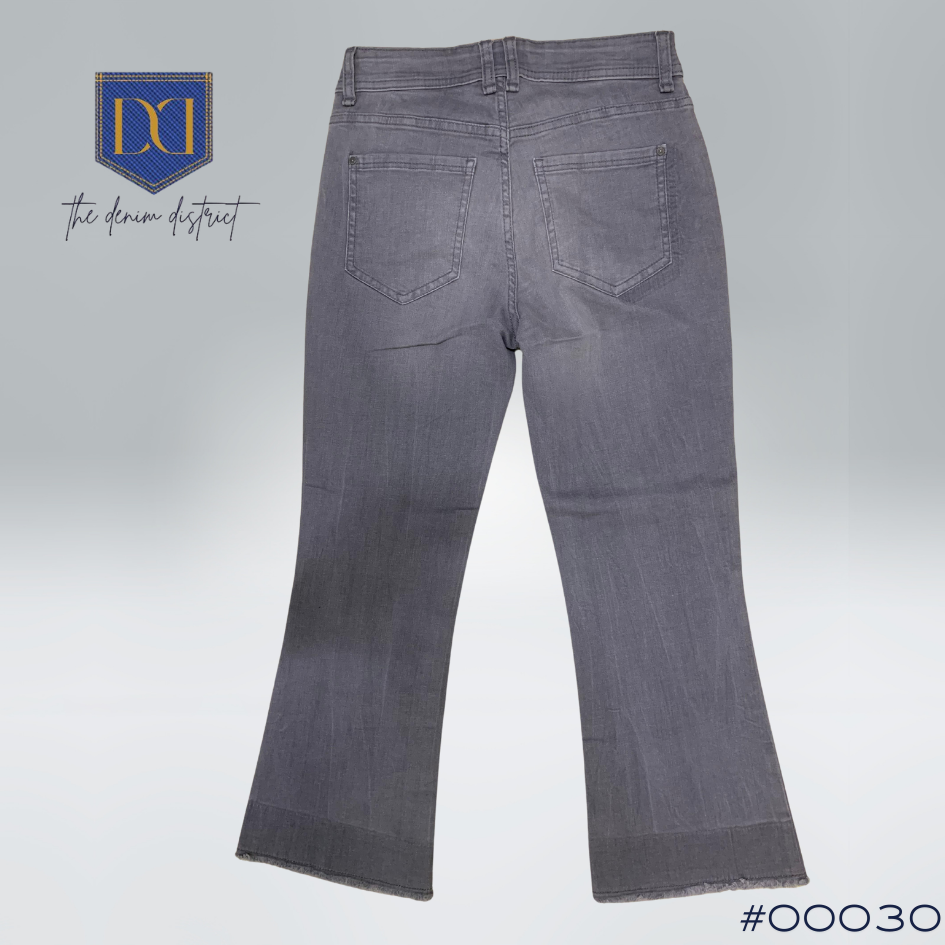 #00030 Women's Mid Rise Cropped Kick Flare Leg Jeans in Grey