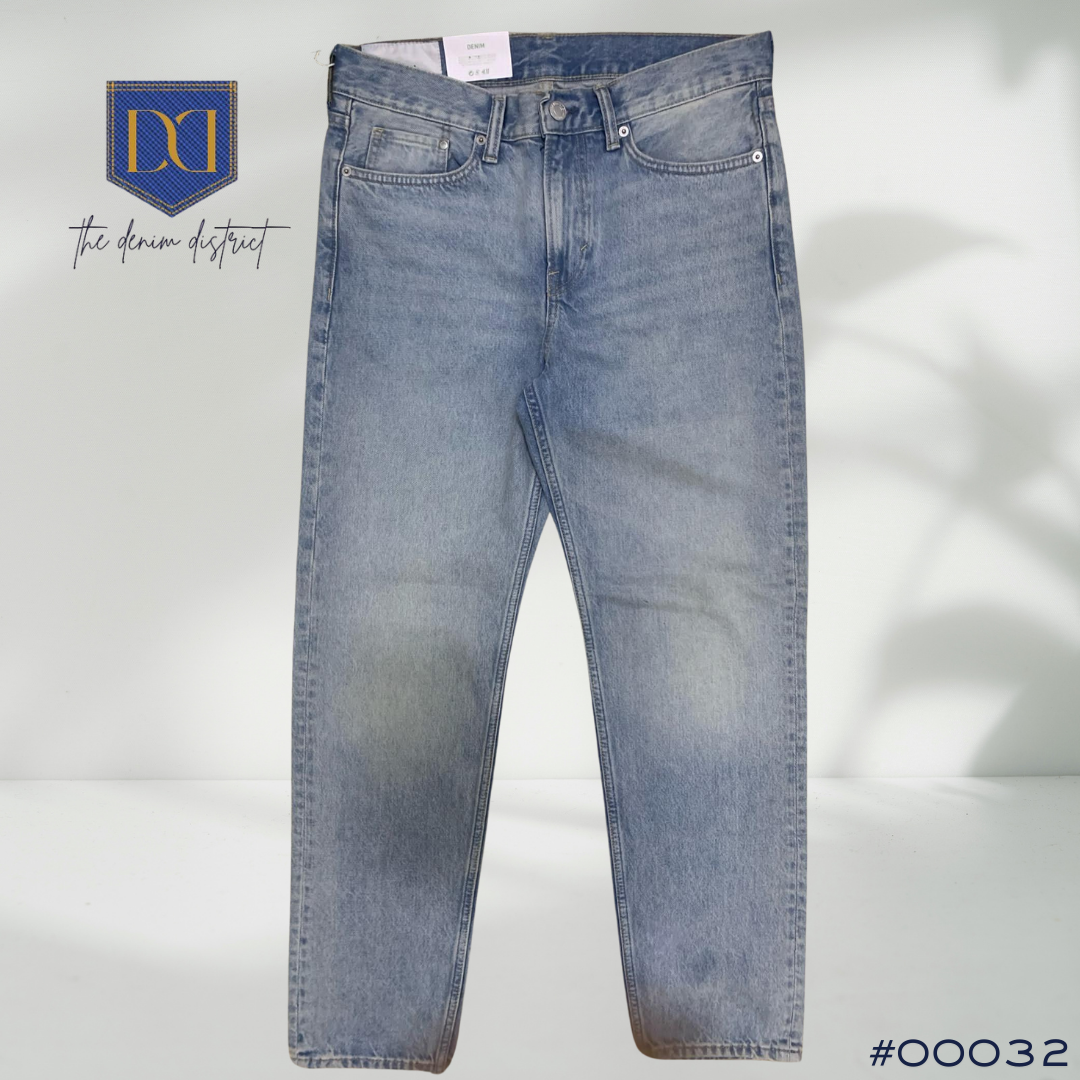 #00032 Men's H&M Baggy Fairfax Relaxed Fit Jeans - Pale Denim Blue | Stacked Ankle Design