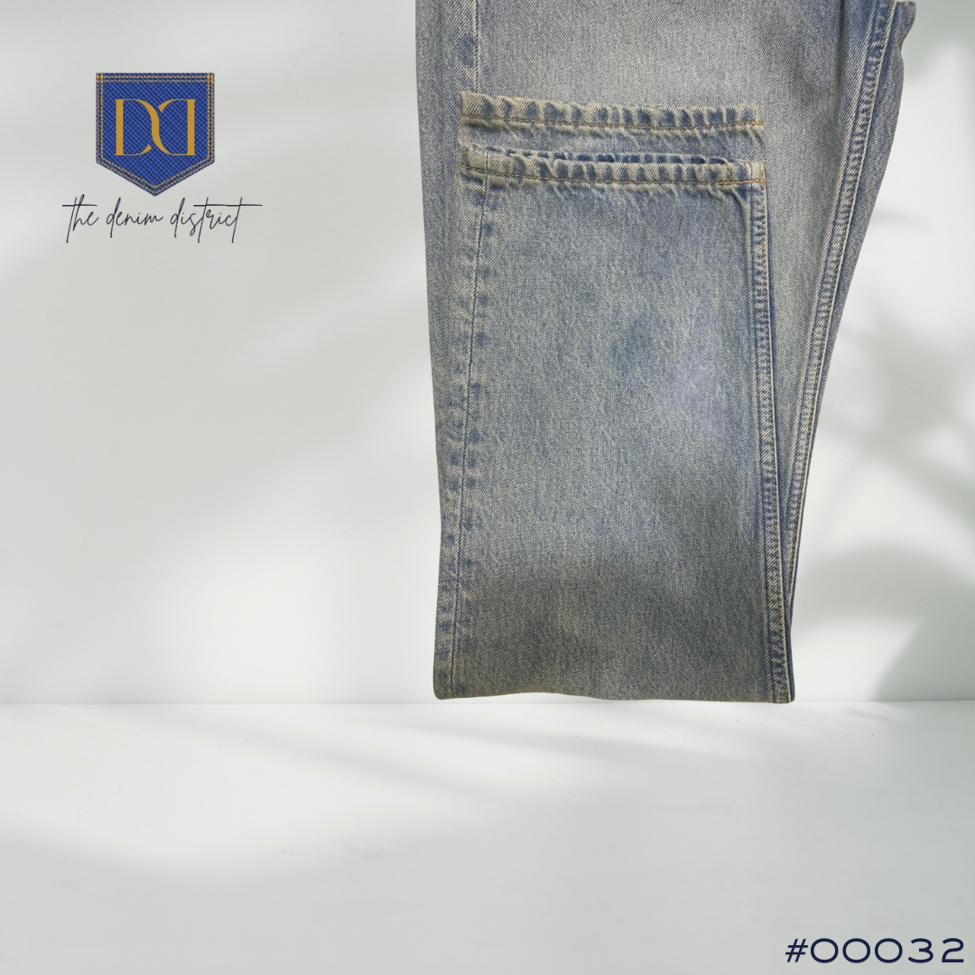 #00032 Men's H&M Baggy Fairfax Relaxed Fit Jeans - Pale Denim Blue | Stacked Ankle Design