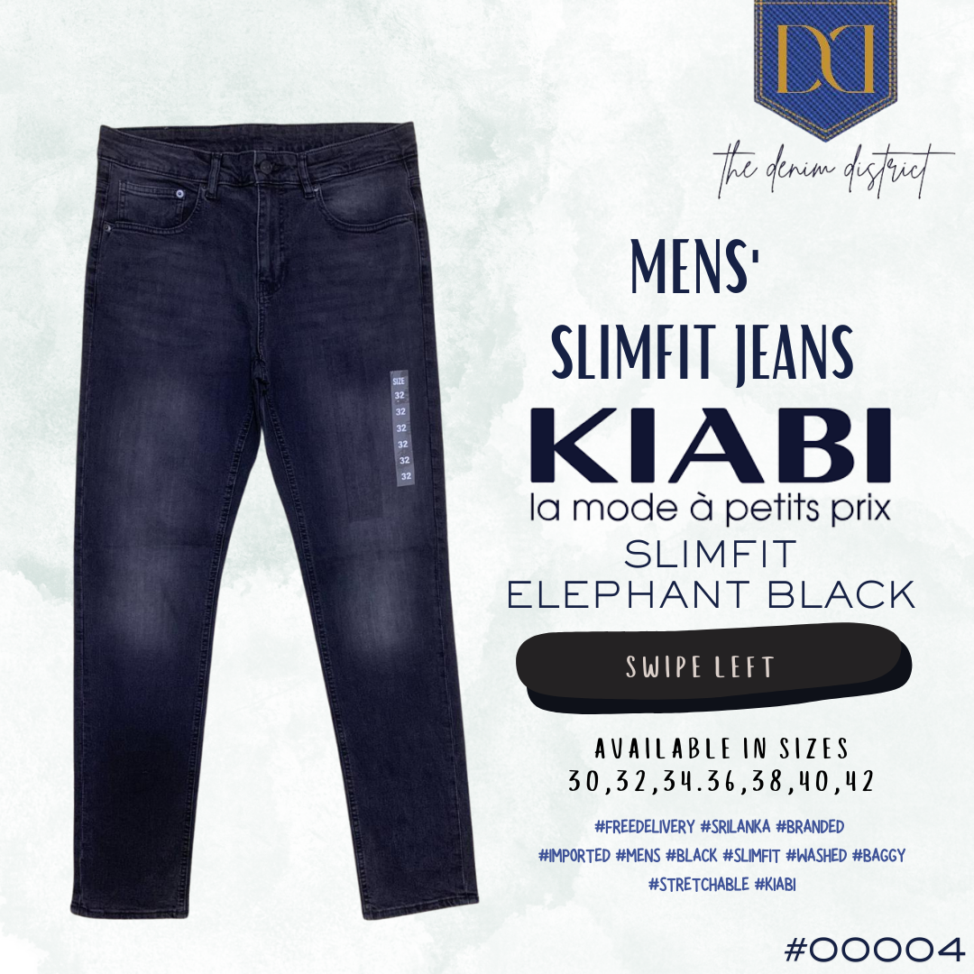 #00004 Men's Kiabi Slim Fit Elephant Black Skinny Jeans | Mid-Rise