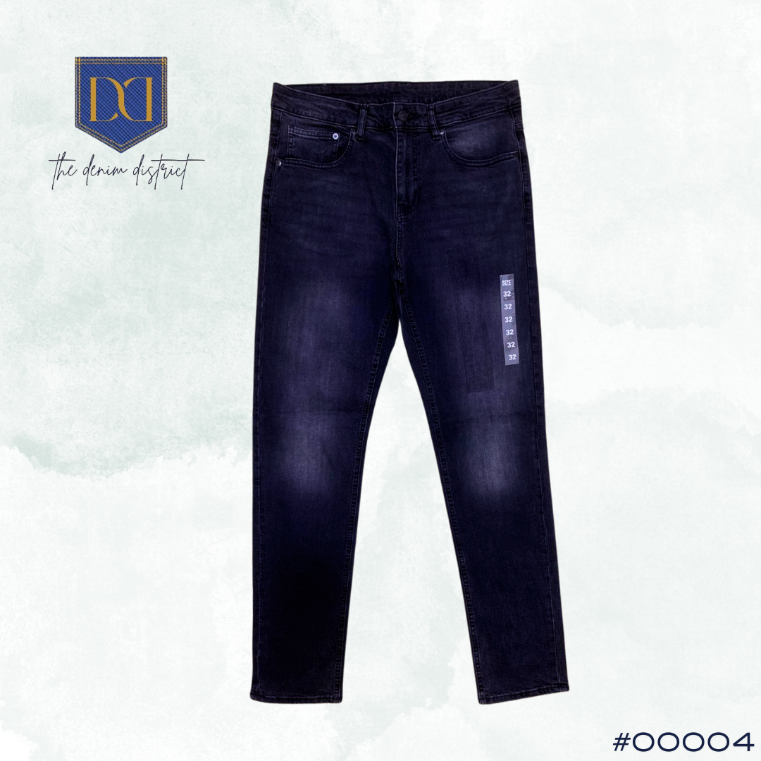 #00004 Men's Kiabi Slim Fit Elephant Black Skinny Jeans | Mid-Rise
