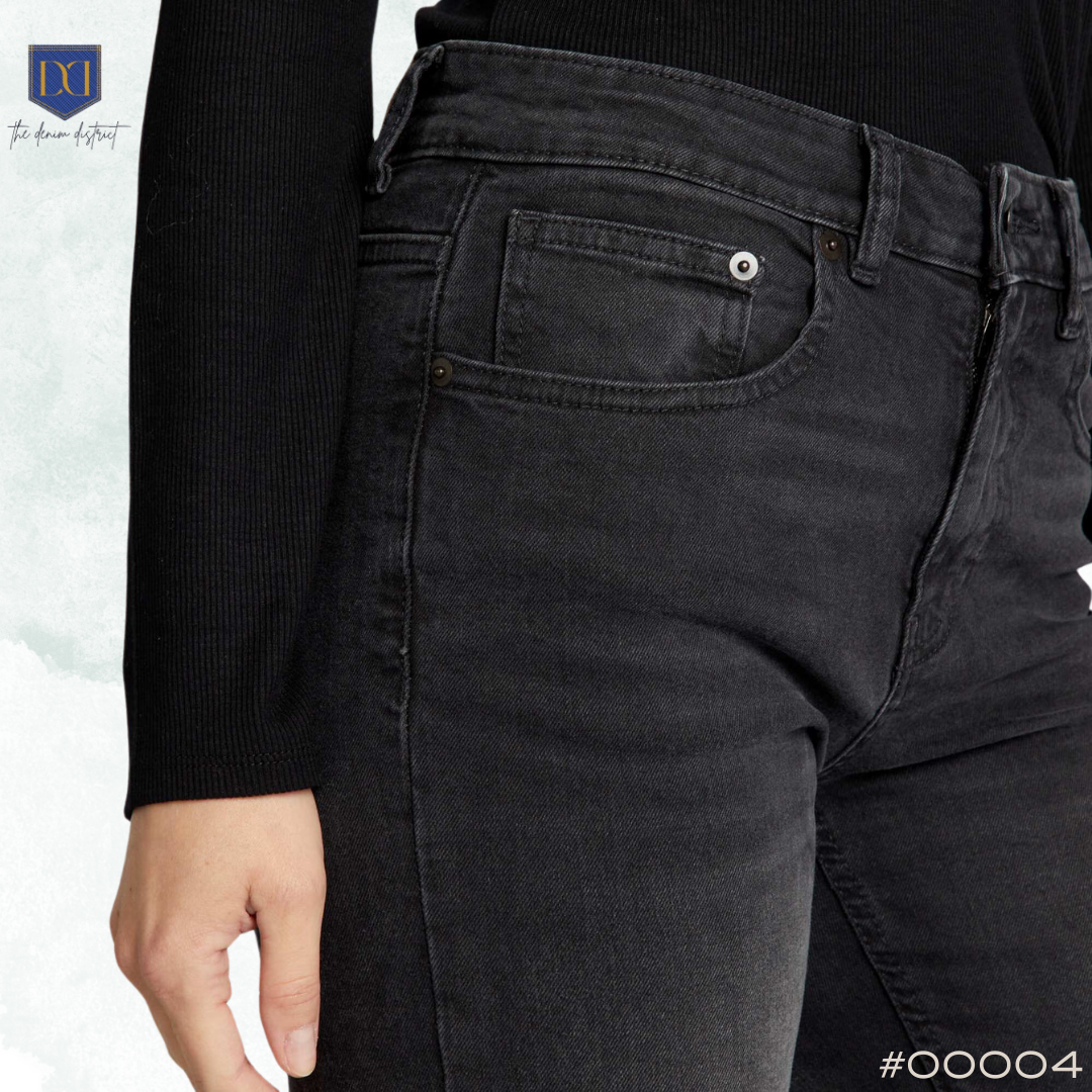 #00004 Men's Kiabi Slim Fit Elephant Black Skinny Jeans | Mid-Rise
