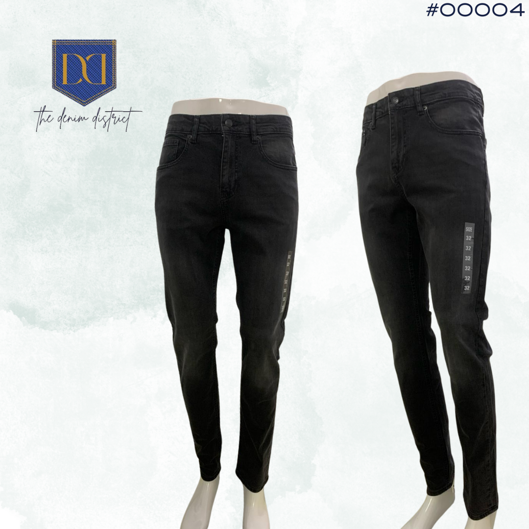 #00004 Men's Kiabi Slim Fit Elephant Black Skinny Jeans | Mid-Rise