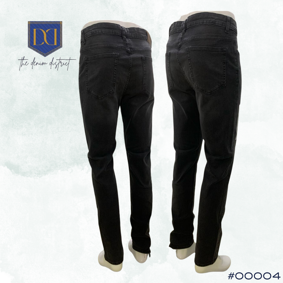 #00004 Men's Kiabi Slim Fit Elephant Black Skinny Jeans | Mid-Rise