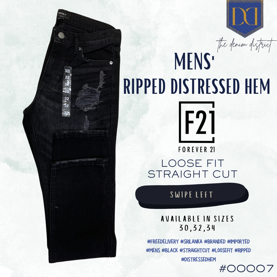 #00007 Mens' Black-Grey Ripped Slim Loose Fit Jeans | Forever 21
