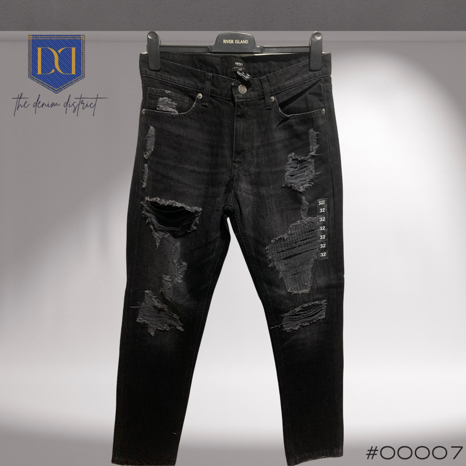 #00007 Mens' Black-Grey Ripped Slim Loose Fit Jeans | Forever 21