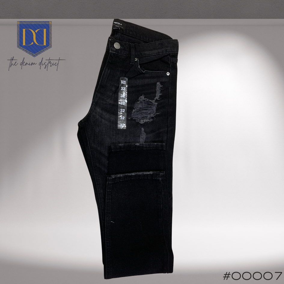 #00007 Mens' Black-Grey Ripped Slim Loose Fit Jeans | Forever 21