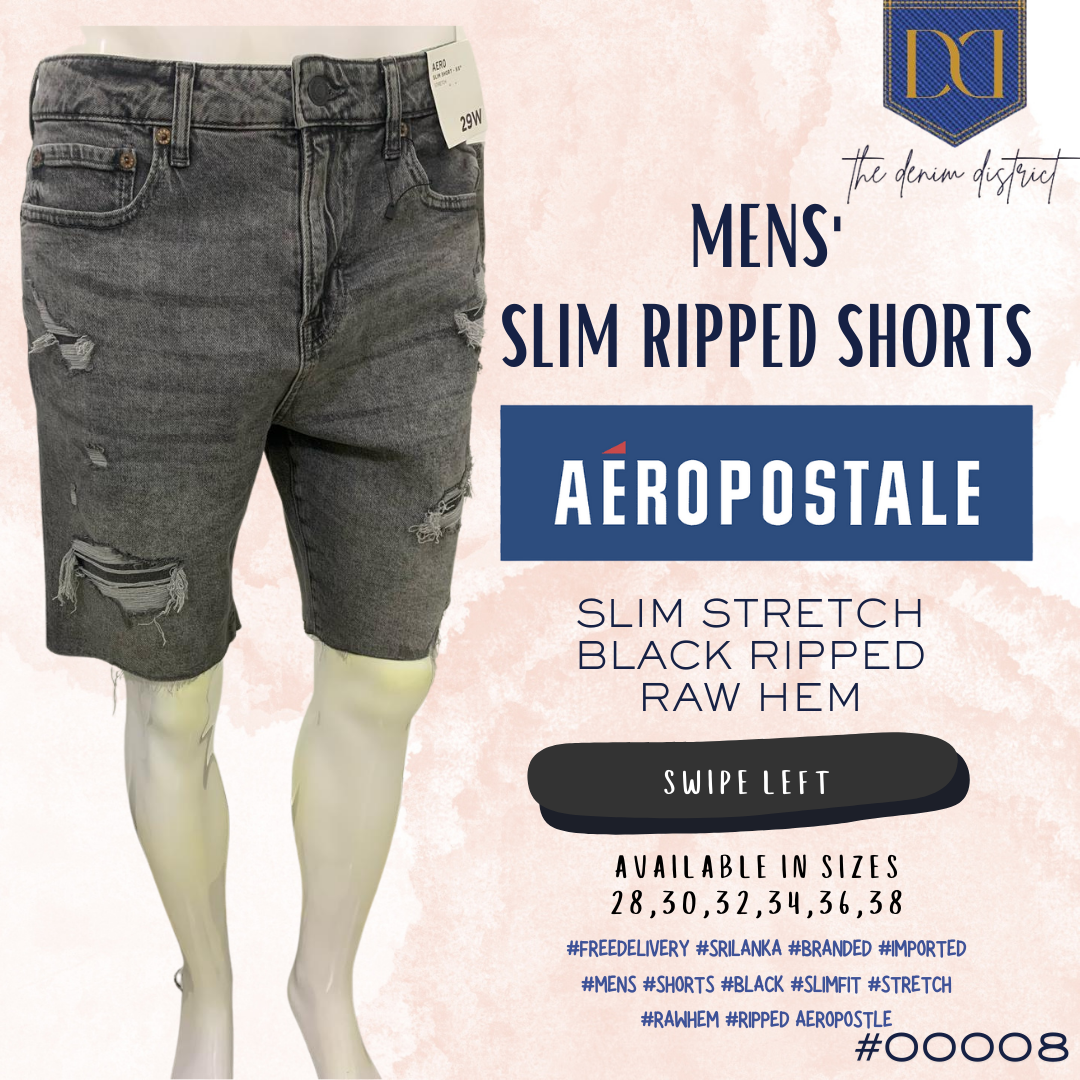 #00008 Aeropostale Men’s Slim Fit Stretch Grey Ripped Distressed Raw Hem Shorts