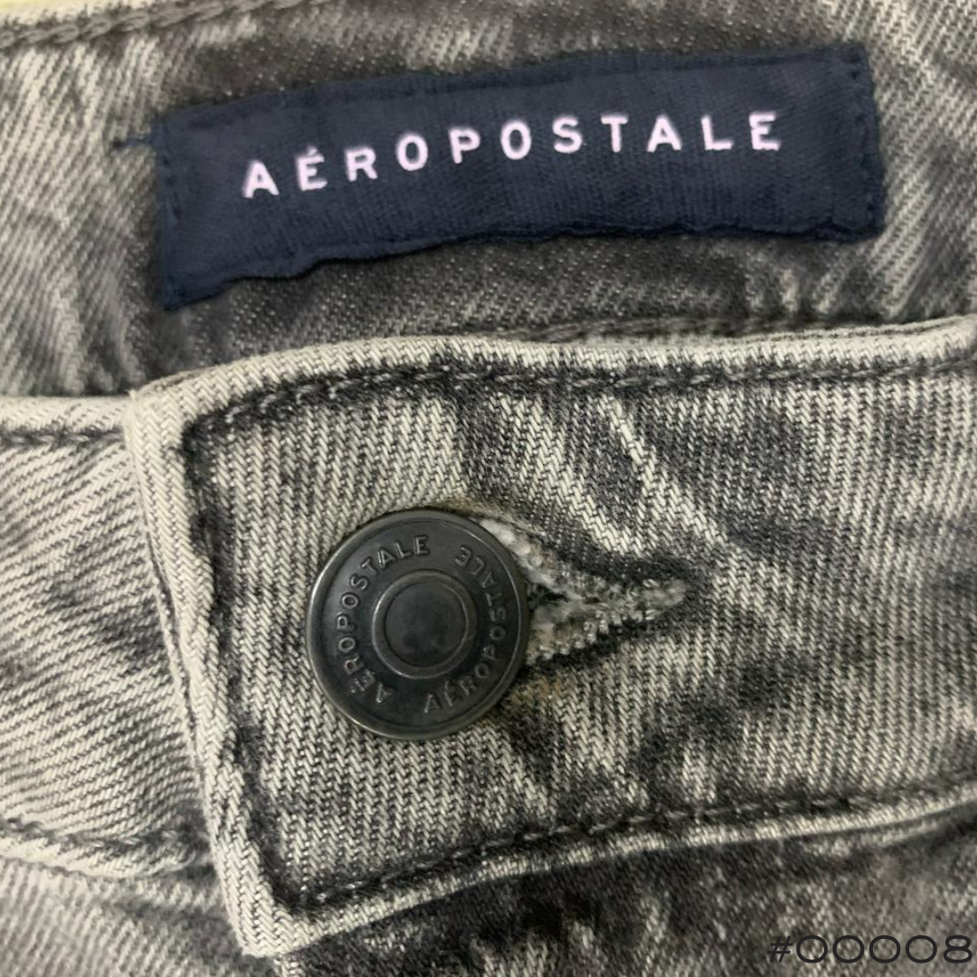 #00008 Aeropostale Men’s Slim Fit Stretch Grey Ripped Distressed Raw Hem Shorts