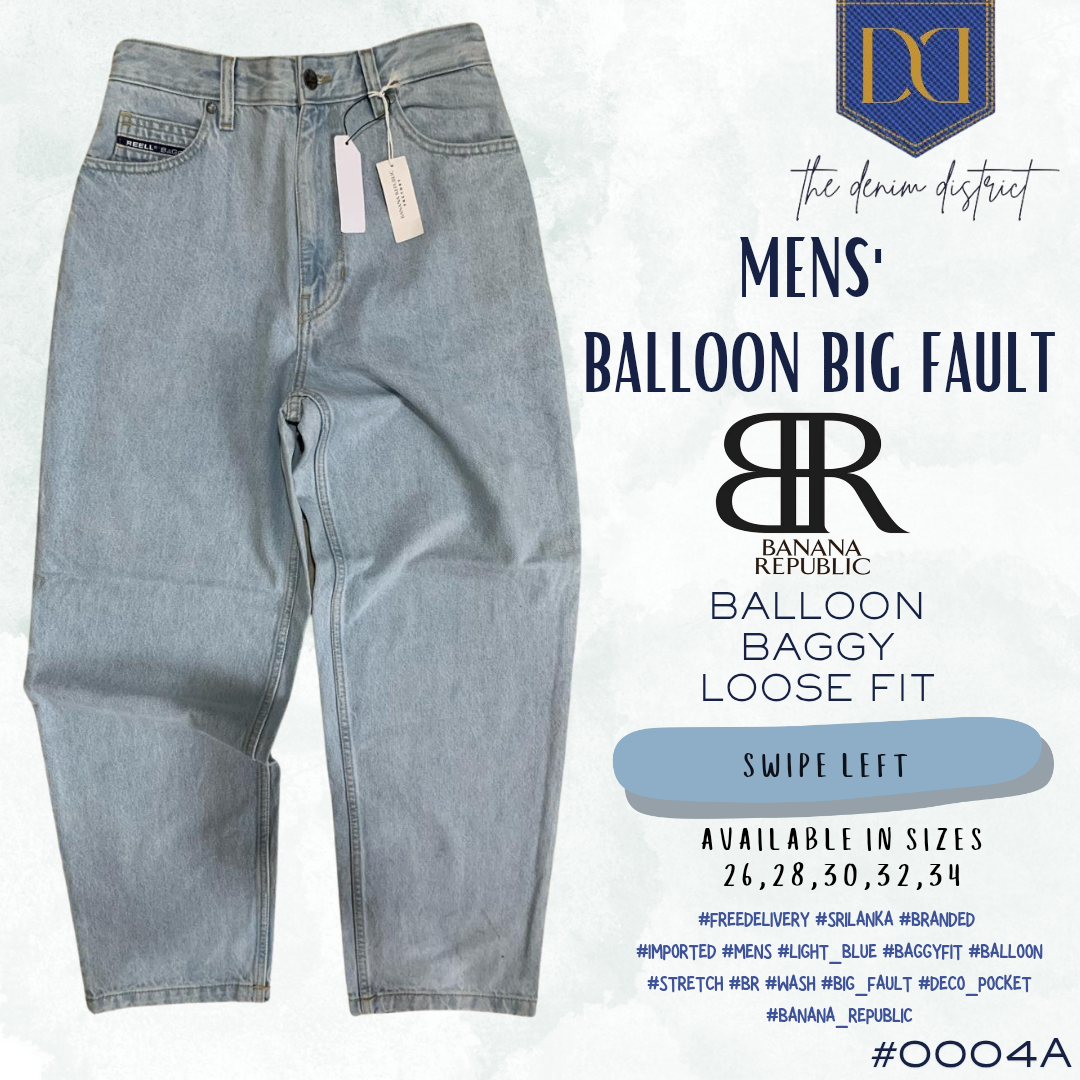 #0004A Men's Balloon Fit Jeans | Light Blue Washed Denim | Banana Republic | Detailed Pocket Design