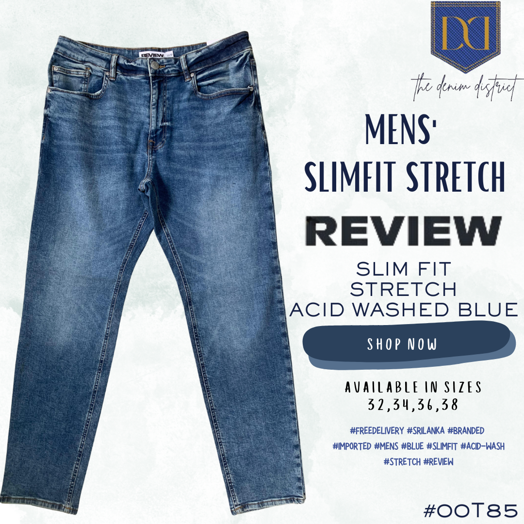 #00T85 Men's Dark Blue Acid Wash Jeans | REVIEW | Slim Fit Stretch | Contrast Stitch Detail