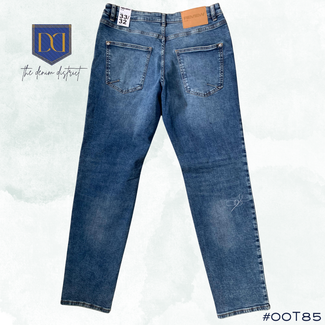 #00T85 Men's Dark Blue Acid Wash Jeans | REVIEW | Slim Fit Stretch | Contrast Stitch Detail