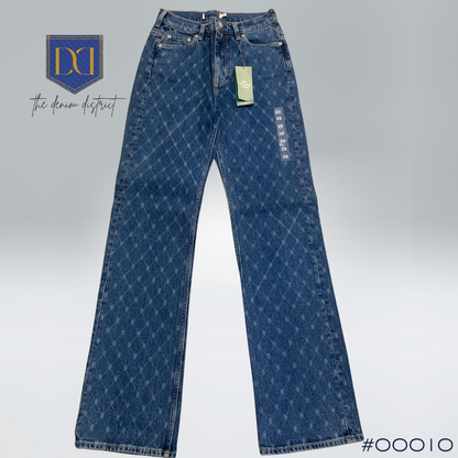 #00010 H&M Patterned High-Rise Straight-Cut Wide-Fit Jeans for Women