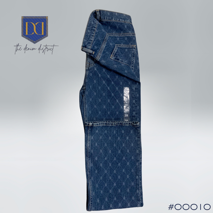 #00010 H&M Patterned High-Rise Straight-Cut Wide-Fit Jeans for Women