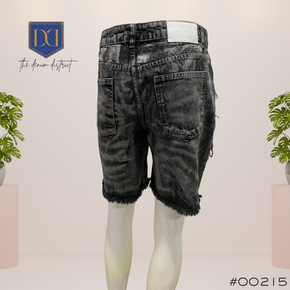 #00215 MNG | පිරිමි ලිහිල් රිජිඩ් අතිශය ඉරුණු මැද අළු පැහැති ටින්ටඩ් ඩෙනිම් කොට කලිසම්