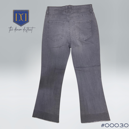 #00030  Women's Mid Rise Cropped Kick Flare Leg Jeans in Grey