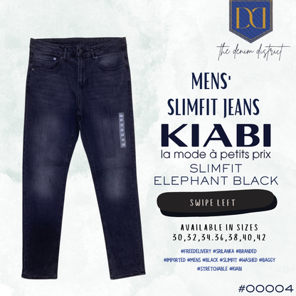 #00004 Men's Kiabi Slim Fit Elephant Black Skinny Jeans | Mid-Rise