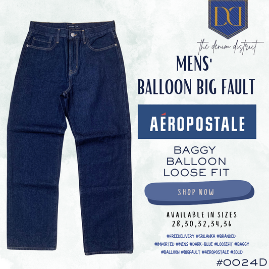 #0024D Men's Dark Blue Balloon Fit Baggy Jeans | Loose Retro Style | Aeropostale