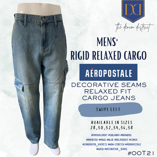#00T21 Aeropostale Cargo Jeans | Relaxed Fit | Multi-Pocket Design | Men's | Light Denim Blue Wash | Non-Stretch