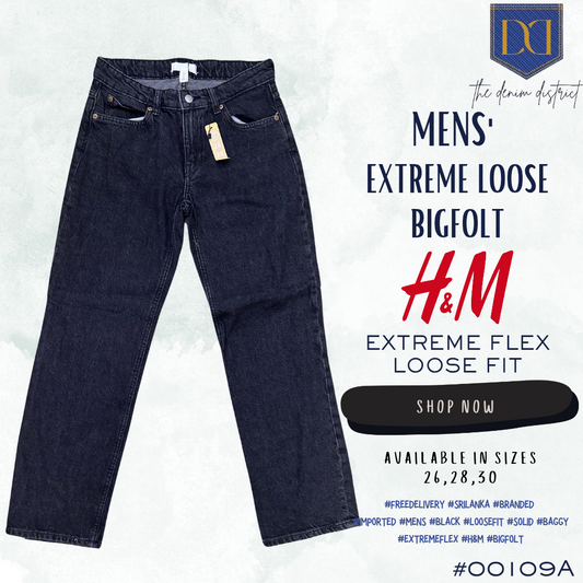 #00109A H&M Baggy Loose Fit Extreme Flex Jeans - Black | High Waist | Straight Leg | Men