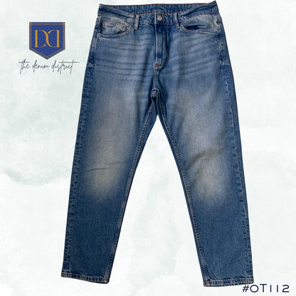 #0T112 Men's Dark Blue Acid Wash Jeans | MANGO | Slim Fit | Contrast Stitching | Non-Stretch Denim