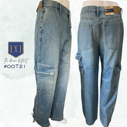 #00T21 Aeropostale Cargo Jeans | Relaxed Fit | Multi-Pocket Design | Men's | Light Denim Blue Wash | Non-Stretch