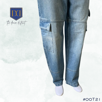 #00T21 Aeropostale Cargo Jeans | Relaxed Fit | Multi-Pocket Design | Men's | Light Denim Blue Wash | Non-Stretch