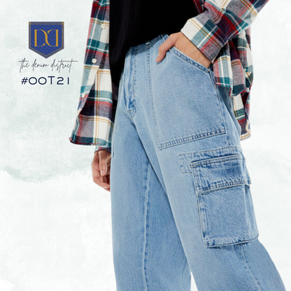 #00T21 Aeropostale Cargo Jeans | Relaxed Fit | Multi-Pocket Design | Men's | Light Denim Blue Wash | Non-Stretch