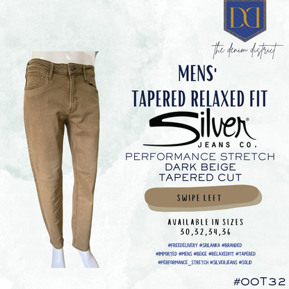 #00T32 Men's Silver Jeans Eddie Straight Relaxed Fit | Dark Beige | Performance Stretch Denim | Tapered Leg