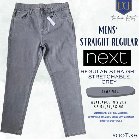 #00T35 Men’s Grey Stretch Denim Jeans | NEXT | Regular Fit