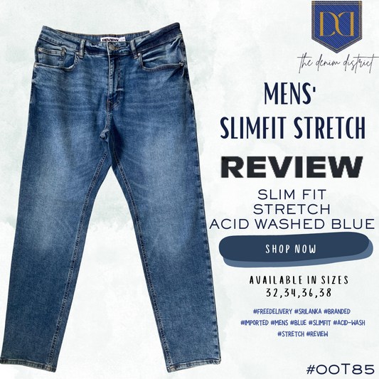 #00T85 Men's Dark Blue Acid Wash Jeans | REVIEW | Slim Fit Stretch | Contrast Stitch Detail
