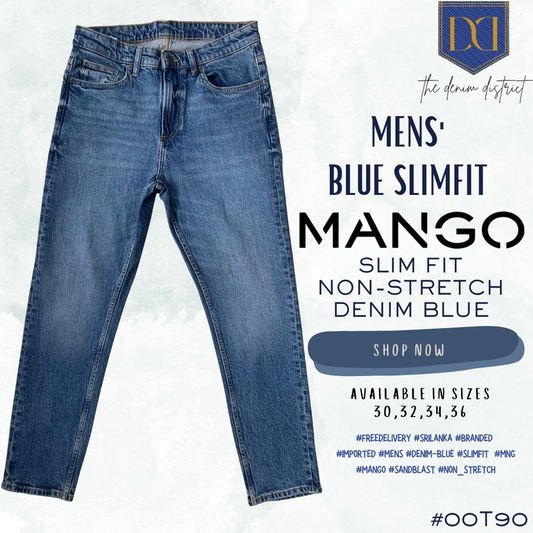 #00T90 Men’s Denim Blue Jeans | MANGO | Slim Fit | Non-Stretch | 5-Pocket Style