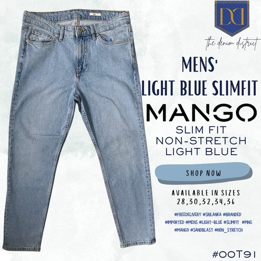 #00T91 Men's Light Blue Slim Fit Jeans | MANGO | Non-Stretch Denim | Classic 5-Pocket Style